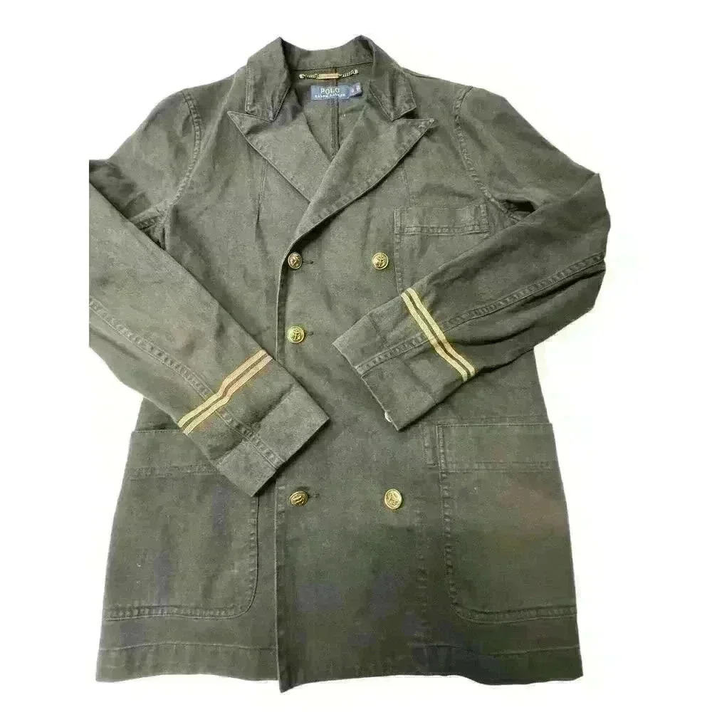 POLO by Ralph Lauren Black Cotton/Linen Military Jacket Coat Blazer Size 8 - Picture 13 of 16